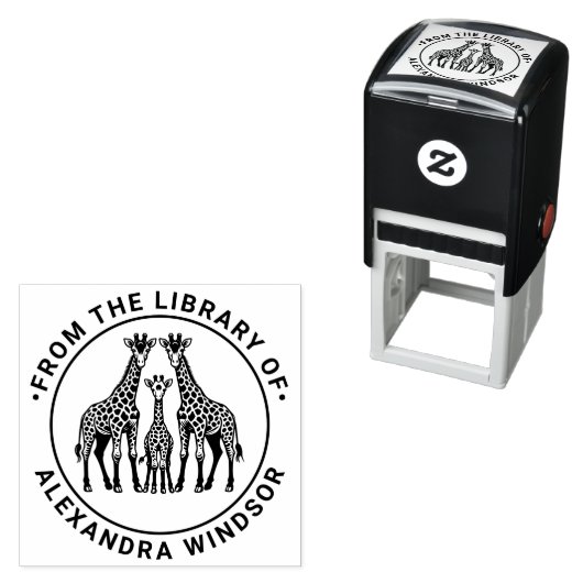 キリン家族の図書館の本の名前 セルフインキングスタンプ (インサイチュ)