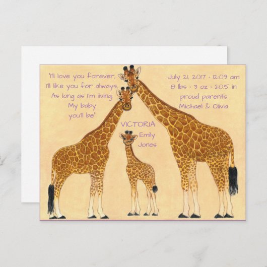 キリン家族 – 出産発表 案内ポストカード (正面/裏面)