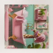 キリン恋しく思が泡風呂に入っている ジグソーパズル (横)