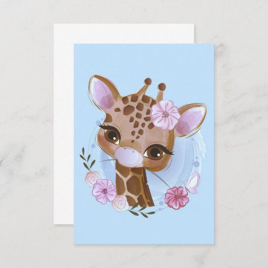 キリン恋人かわいいベビーキリンと花 エンクロージャーカード (正面/裏面)