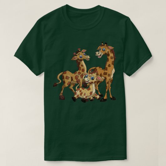 キリン愛好家かわいいアフリカサファリ動物園アニマルファミリー Tシャツ (デザイン正面)