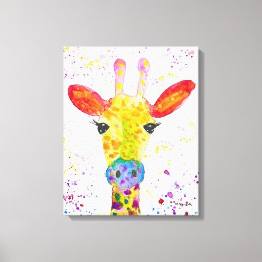 キリン抽象芸術動物野生のかわいいアートレインボー キャンバスプリント (正面)
