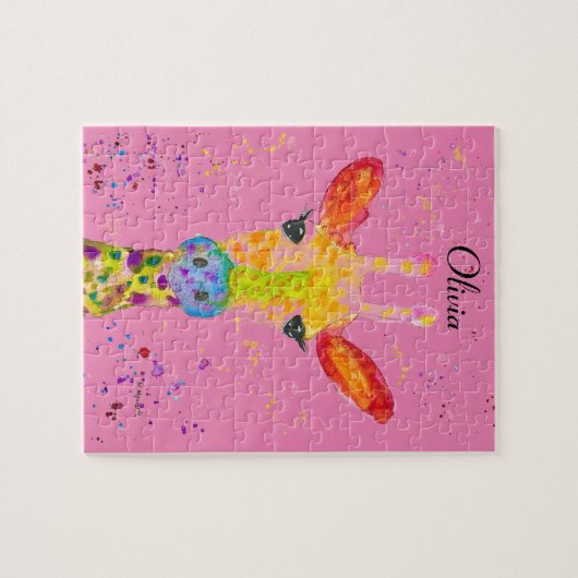 キリン抽象芸術動物野生のかわいいアートレインボー ジグソーパズル (横)