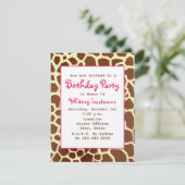 キリン柄とピンクの誕生日パーティー招待状 招待状 (スタンド正面)