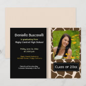 キリン柄の卒業お知らせカード ブラック/クリーム 案内状 (正面/裏面)