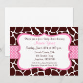 キリン柄ピンクのベビーシャワー招待状 招待状 (正面/裏面)