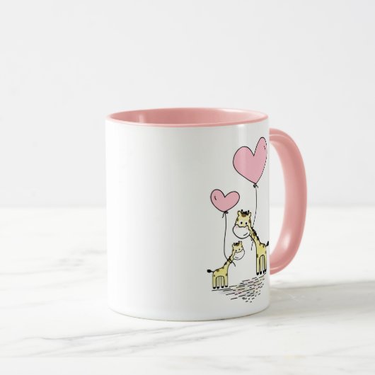 キリン母とベビーピンク母の日ベビーシャワー マグカップ (正面右)
