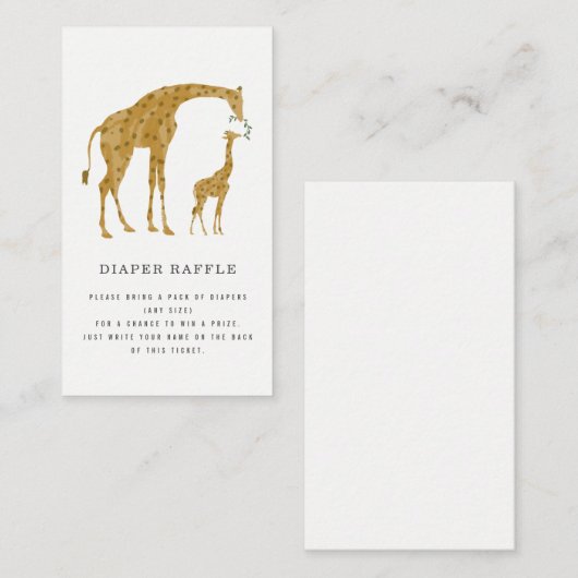 キリン母と赤ちゃんシャワーおむつラッフル エンクロージャーカード (正面/裏面)