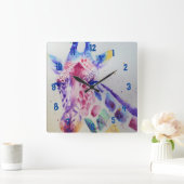 キリン水彩動物子供室時計 スクエア壁時計 (ホーム)