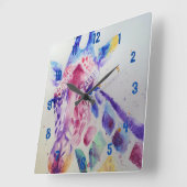 キリン水彩動物子供室時計 スクエア壁時計 (傾斜)