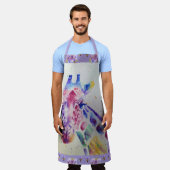 キリン水彩可愛い紫のフローラ動物エプロン エプロン (着用した状態)