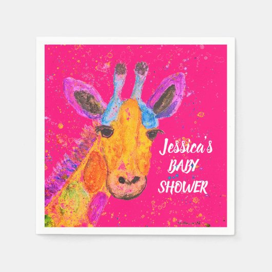 キリン水色サファリジャングルかわいい赤ちゃんシャワー スタンダードカクテルナプキン (正面)