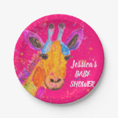 キリン水色サファリジャングルかわいい赤ちゃんシャワー ペーパープレート (正面)