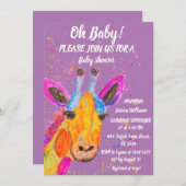 キリン水色サファリジャングルかわいい赤ちゃんシャワー 招待状 (正面/裏面)