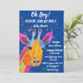 キリン水色サファリジャングルかわいい赤ちゃんシャワー 招待状 (スタンド正面)