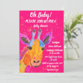 キリン水色サファリジャングルかわいい赤ちゃんシャワー 招待状 (スタンド正面)