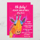 キリン水色サファリジャングルかわいい赤ちゃんシャワー 招待状 (正面/裏面)