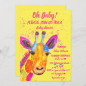 キリン水色サファリジャングルかわいい赤ちゃんシャワー 招待状 (正面/裏面)