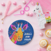 キリン水色サファリジャングルブルーベビーシャワー ペーパープレート (パーティー)