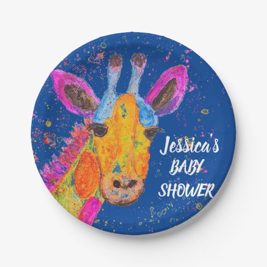 キリン水色サファリジャングルブルーベビーシャワー ペーパープレート (正面)