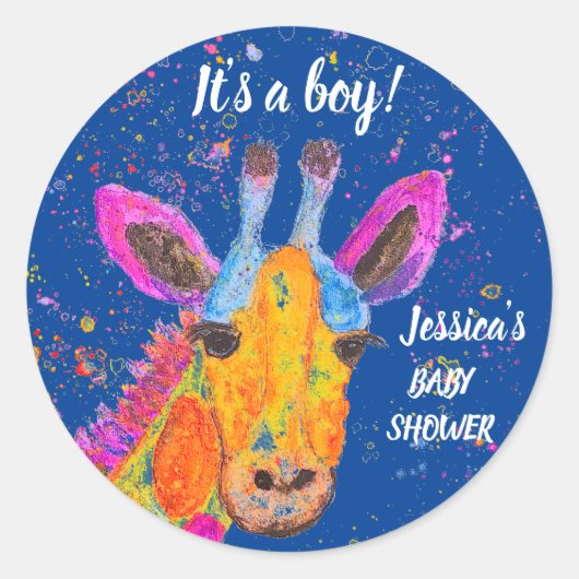 キリン水色サファリジャングルブルーベビーシャワー ラウンドシール (正面)