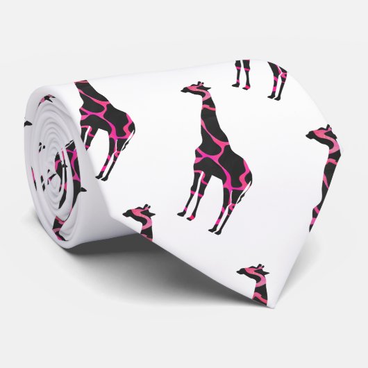 キリン熱ピンクと黒のシルエット ネクタイ (ロール)