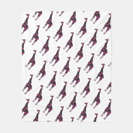 キリン熱ピンクと黒のシルエット フリースブランケット (正面)
