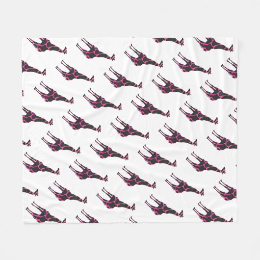 キリン熱ピンクと黒のシルエット フリースブランケット (正面(横))