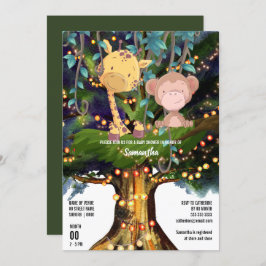 キリン猿の熱帯ジャングルの木の糸のライト 招待状