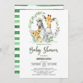 キリン獅子サファリジャングル動物ベビーシャワー 招待状 (正面/裏面)