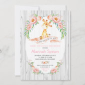 キリン素朴ピンクフローラベビーシャワー招待状 招待状 (正面)