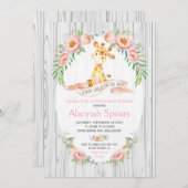 キリン素朴ピンクフローラベビーシャワー招待状 招待状 (正面/裏面)