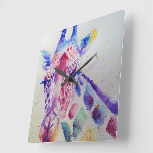 キリン絵画ウォーターカラーのアートウォールクロック スクエア壁時計 (傾斜)