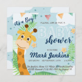 キリン美しいおもしろい男の赤ちゃんシャワー 招待状 (正面/裏面)