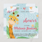 キリン美しいおもしろい赤ちゃんシャワー 招待状 (正面/裏面)