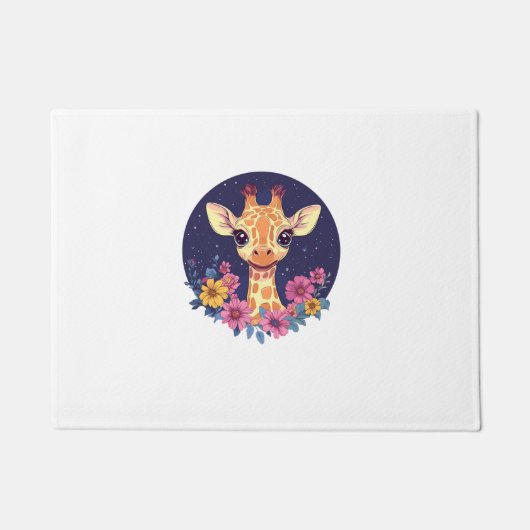 キリン花の中で星空の夜のチャーム ドアマット (正面)