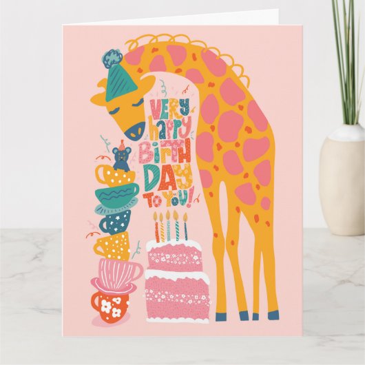 キリン茶パーティー折り誕生日グリーティングカード カード (正面)