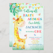 キリン誕生日の招待状サファリへの招待 招待状 (正面/裏面)