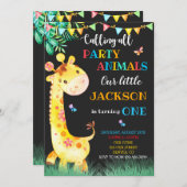 キリン誕生日の招待状サファリへの招待 招待状 (正面/裏面)