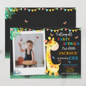 キリン誕生日の招待状フォトサファリ招待状 招待状 (正面/裏面)