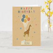 キリン誕生日カード – 名パーソナライズされた前 カード (黄色い花)