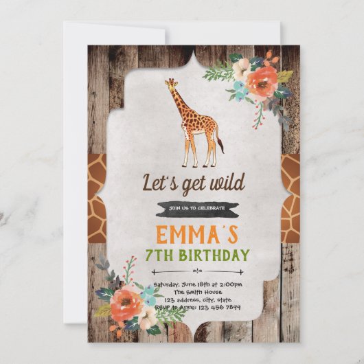 キリン誕生日シャワーパーティの招待状 招待状 (正面)