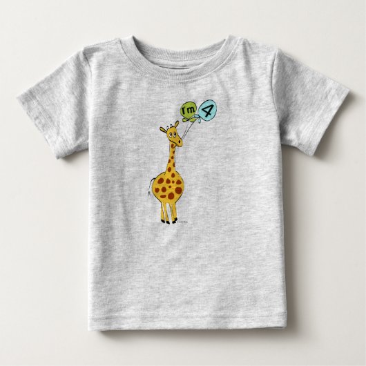 キリン誕生日4歳 ベビーTシャツ (正面)