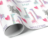 キリン象とハート赤ちゃんシャワー ラッピングペーパー (ロールコーナー)