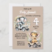 キリン象ジャングルサファリ野生動物の子供 招待状 (正面)