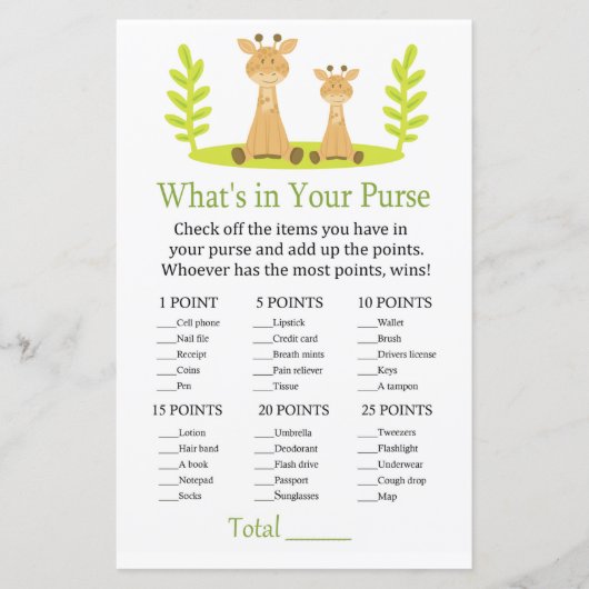 キリン財布ゲームの赤ちゃんシャワーの中に何がある (正面)