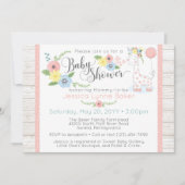 キリン赤ちゃんのシャワー | かわいい花と素朴な木 招待状 (正面)