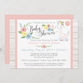 キリン赤ちゃんのシャワー | かわいい花と素朴な木 招待状