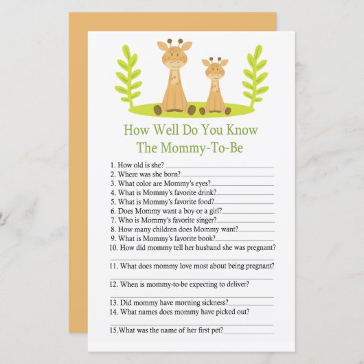 キリン赤ちゃんシャワーゲームをどれだけ知っているか (正面/裏面)