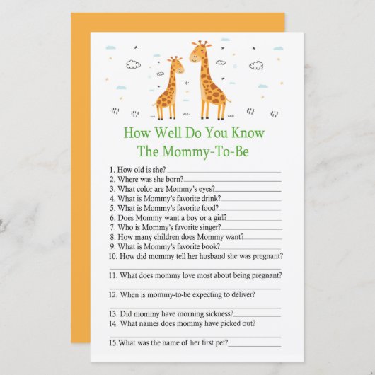 キリン赤ちゃんシャワーゲームをどれだけ知っているか (正面/裏面)